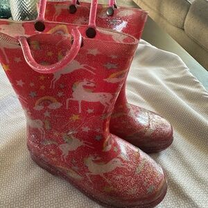 Pink unicorn rain boots